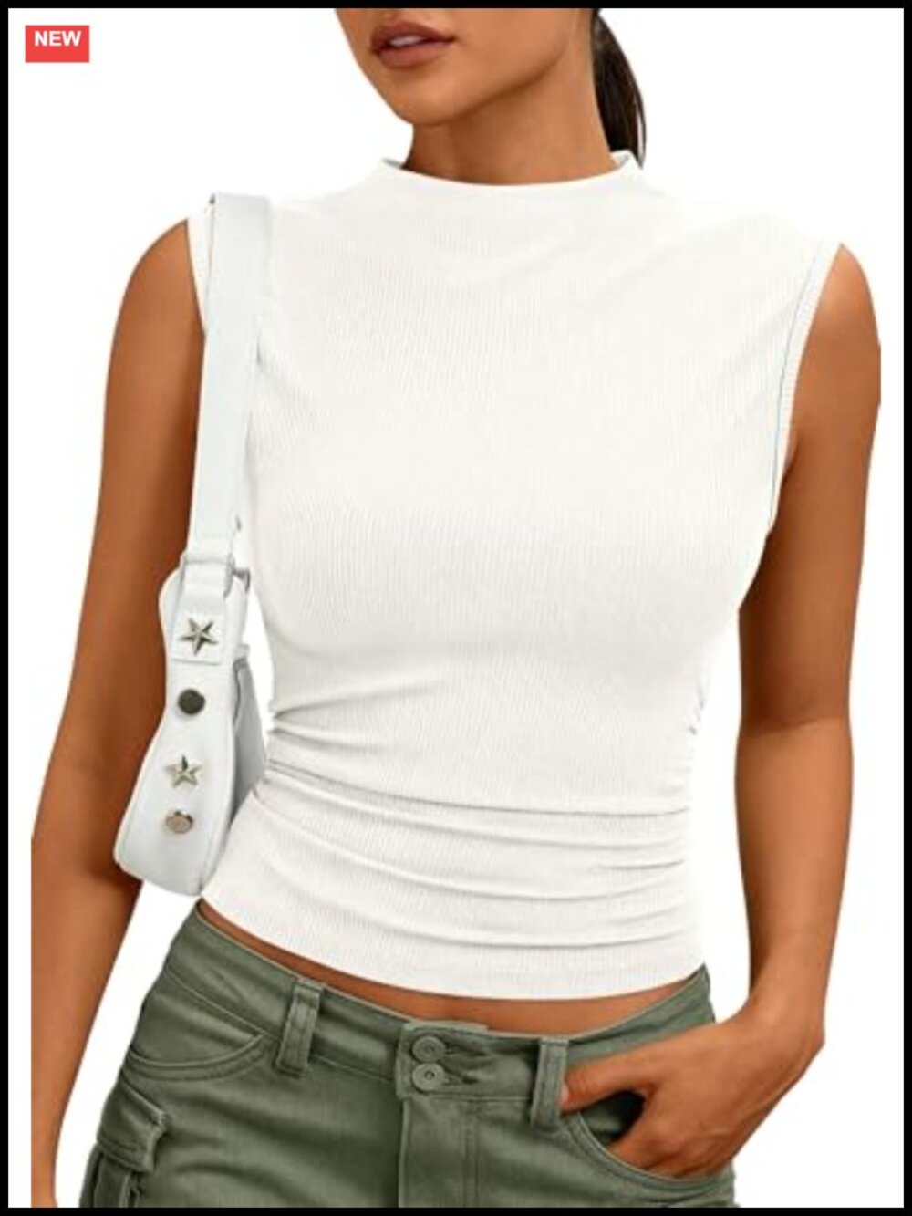 Women's Sleeveless Mock Neck Ribbed Tank Top Slim Fit Viscose